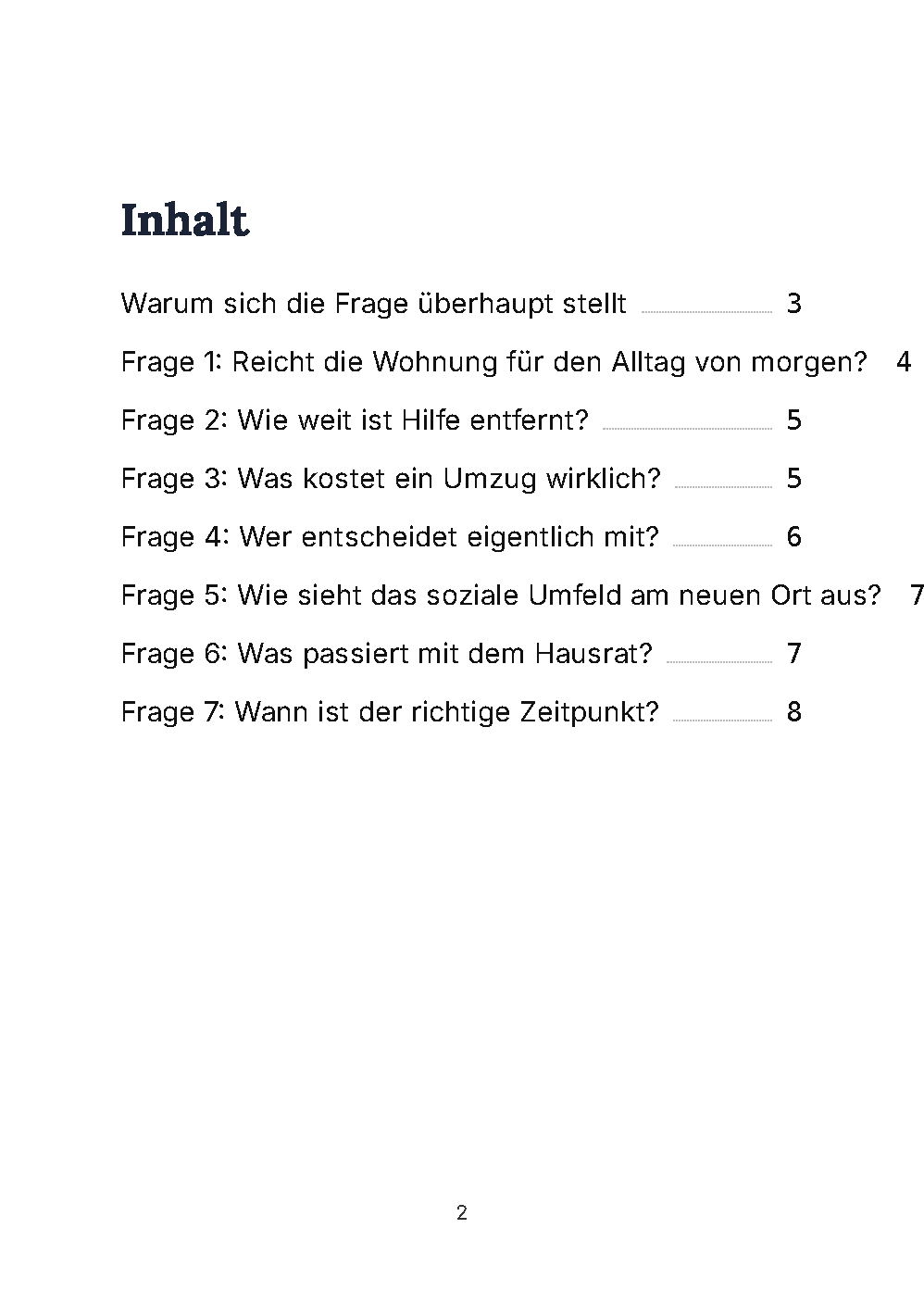 Contents page of the large-print sample guide